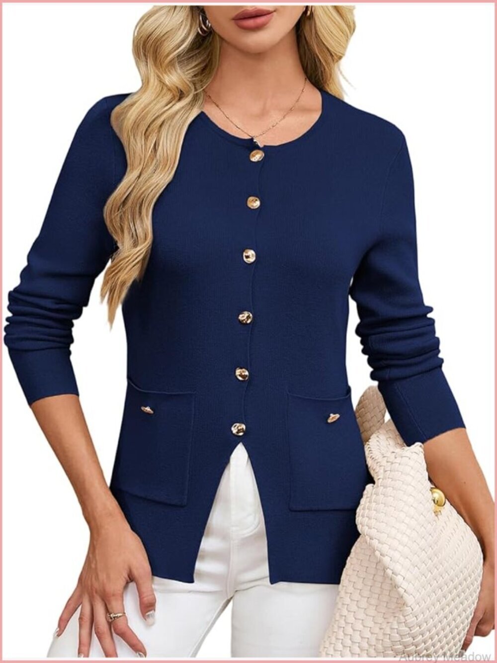 Business Casual Knit Cardigan Blazer with Gold Buttons